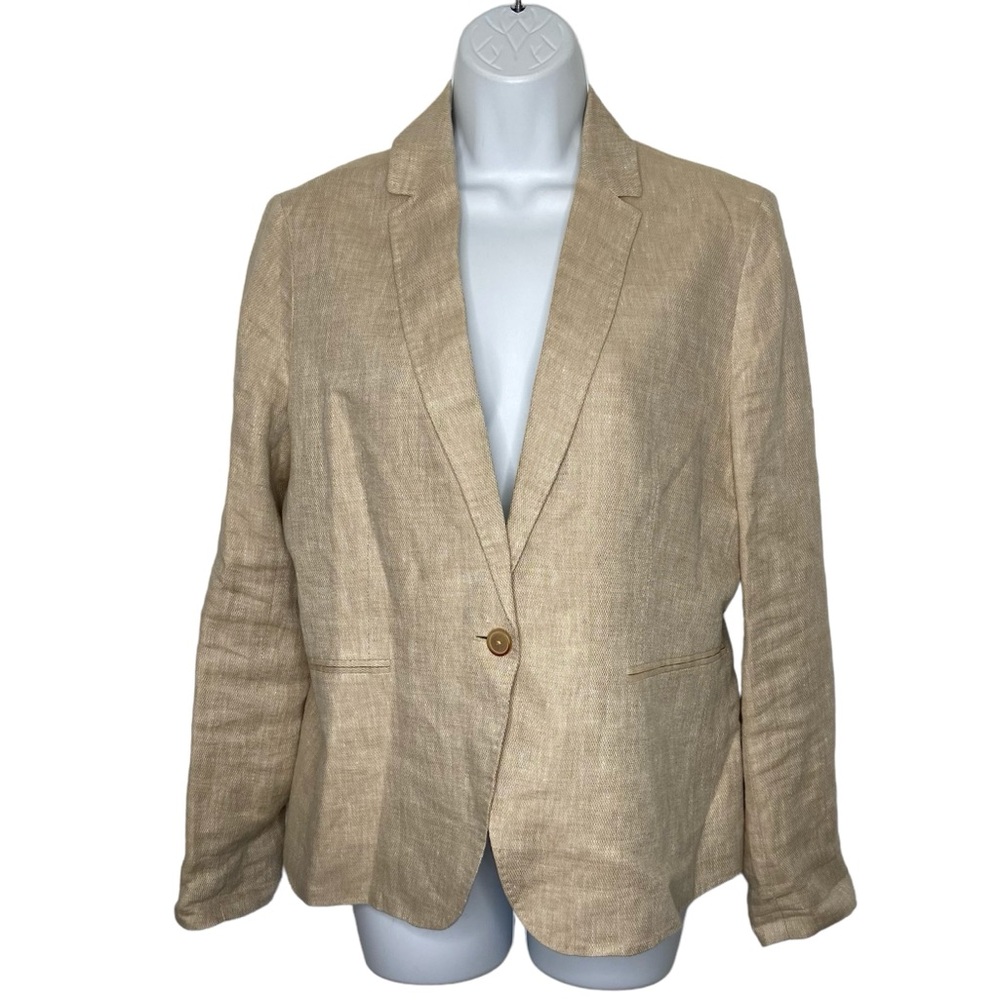 Massimo Dutti Beige Linen Blend Single-Button Blazer